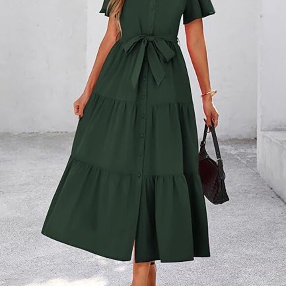 KIRUNDO Button Down Shirt Dress  Maxi Flutter Shoulder - Picture 6 of 6